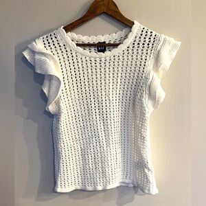 GAP Women’s White Crochet Knit Flutter Sleeve Top Size L